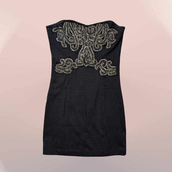 Free People New Dehli Mini Beaded Tube Dress in Black & Bronze Size Medium - Picture 2 of 8